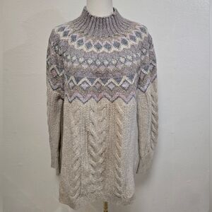 Chico's Fair Isle Mock Neck Cable Knit Sweater Size XL